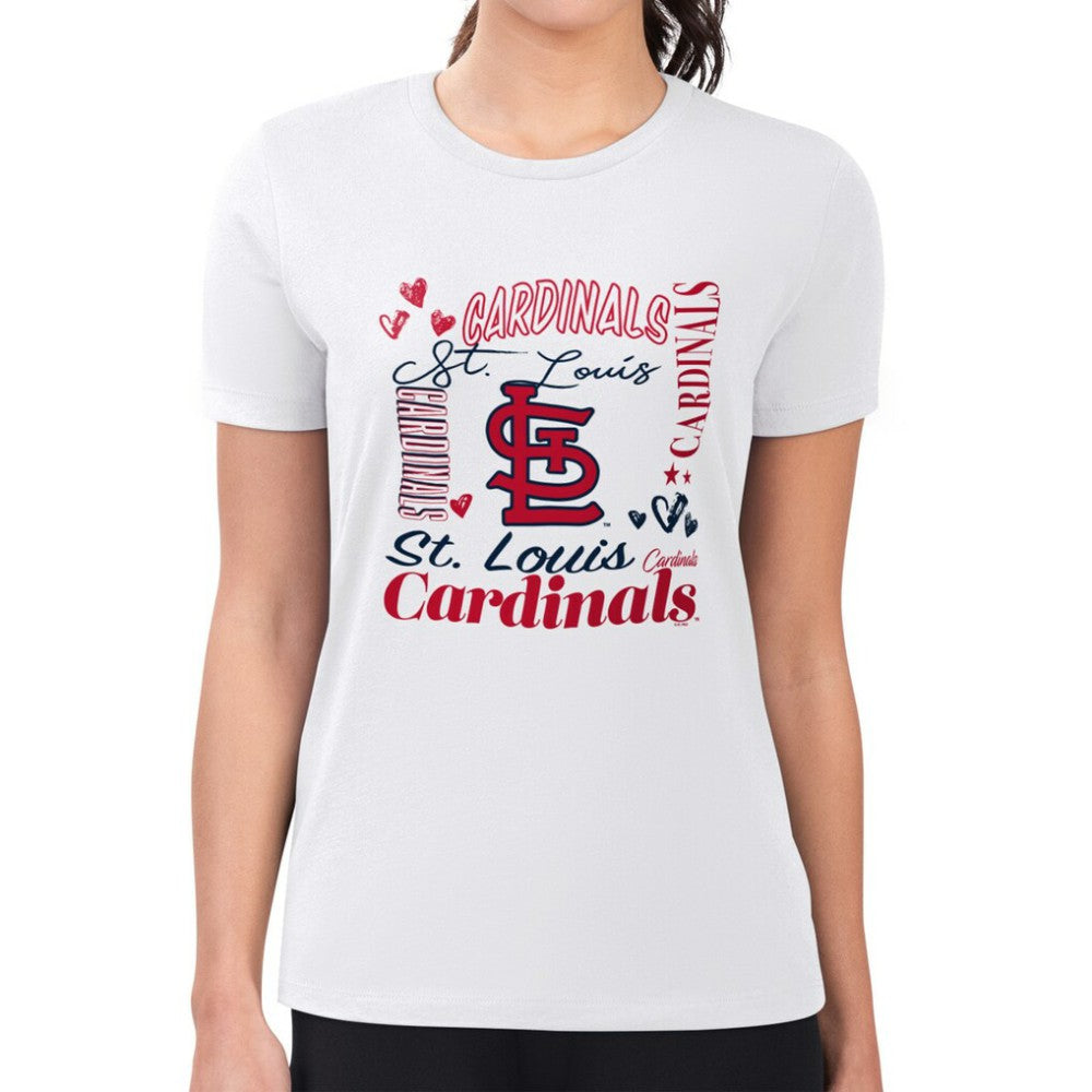 MLB St. Louis Cardinals G-III 4Her by Carl Banks Women's Super-Slim Fit Lightweight Collage Team Graphic Crew Neck T-Shirt