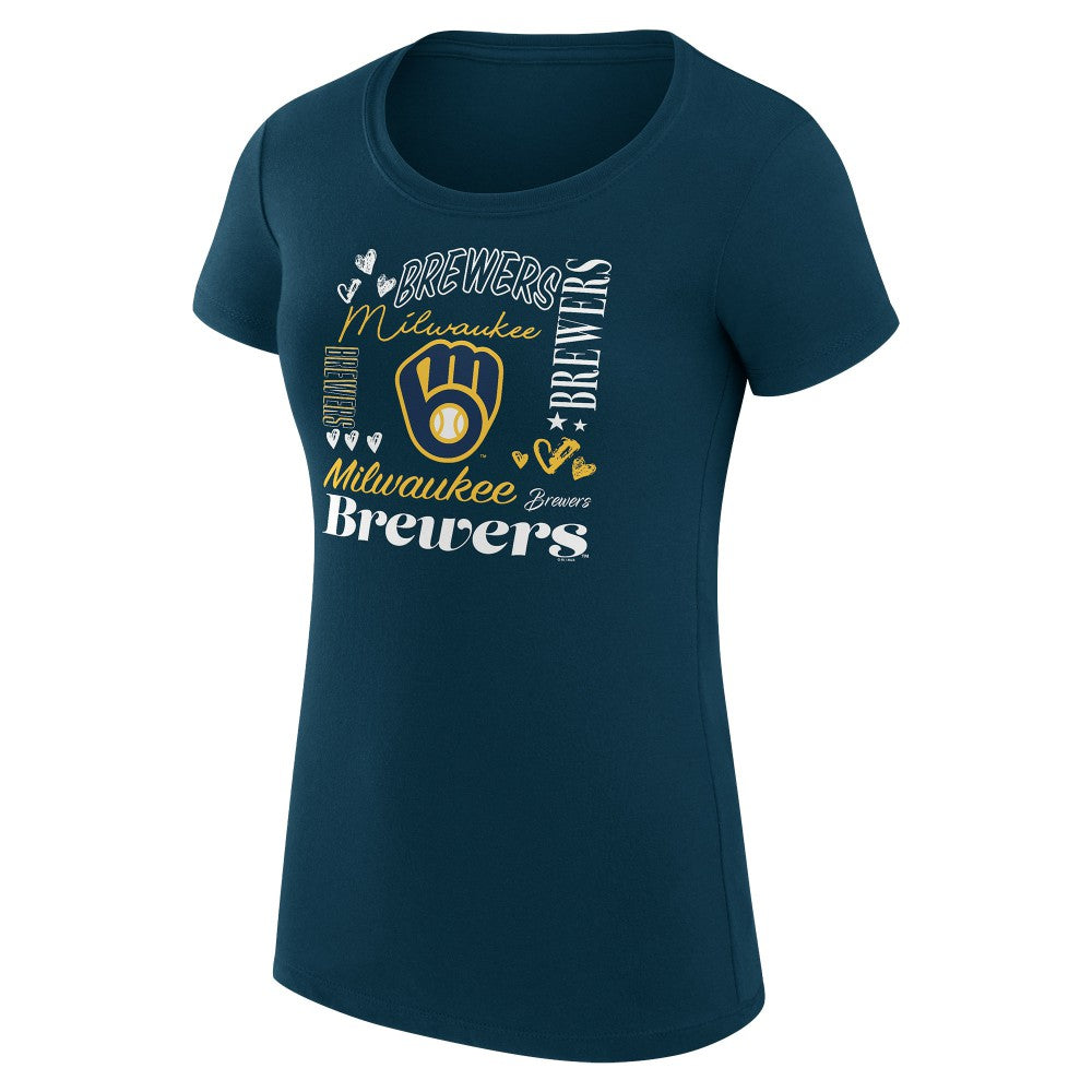 MLB Milwaukee Brewers G-III 4Her by Carl Banks Women's Super-Slim Fit Lightweight Collage Team Graphic Crew Neck T-Shirt