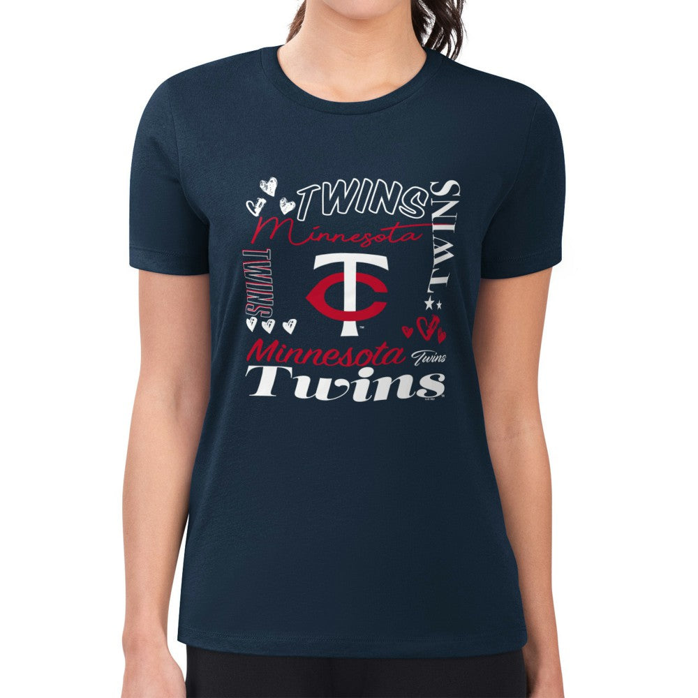 MLB Minnesota Twins G-III 4Her by Carl Banks Women's Super-Slim Fit Lightweight Collage Team Graphic Crew Neck T-Shirt