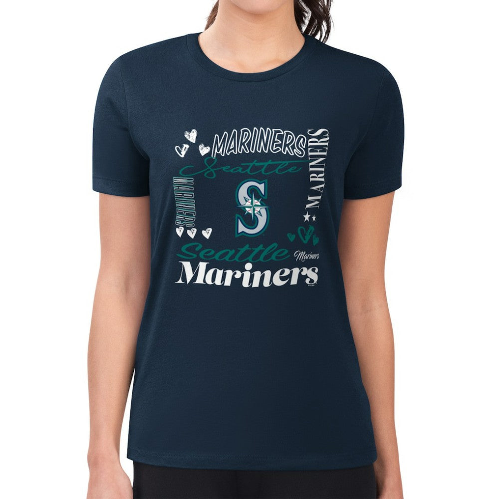 MLB Seattle Mariners G-III 4Her by Carl Banks Women's Super-Slim Fit Lightweight Collage Team Graphic Crew Neck T-Shirt