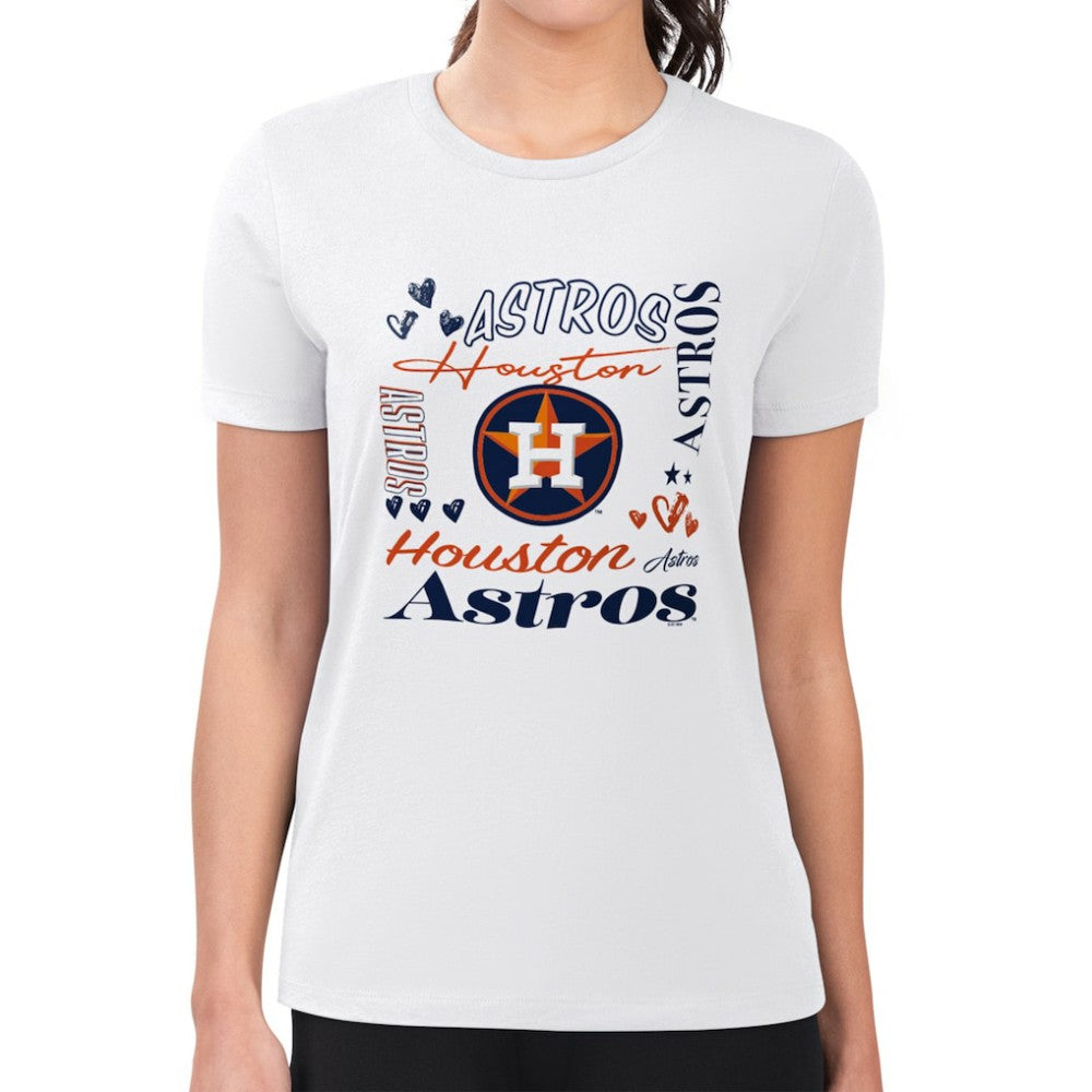 MLB Houston Astros G-III 4Her by Carl Banks Women's Super-Slim Fit Lightweight Collage Team Graphic Crew Neck T-Shirt
