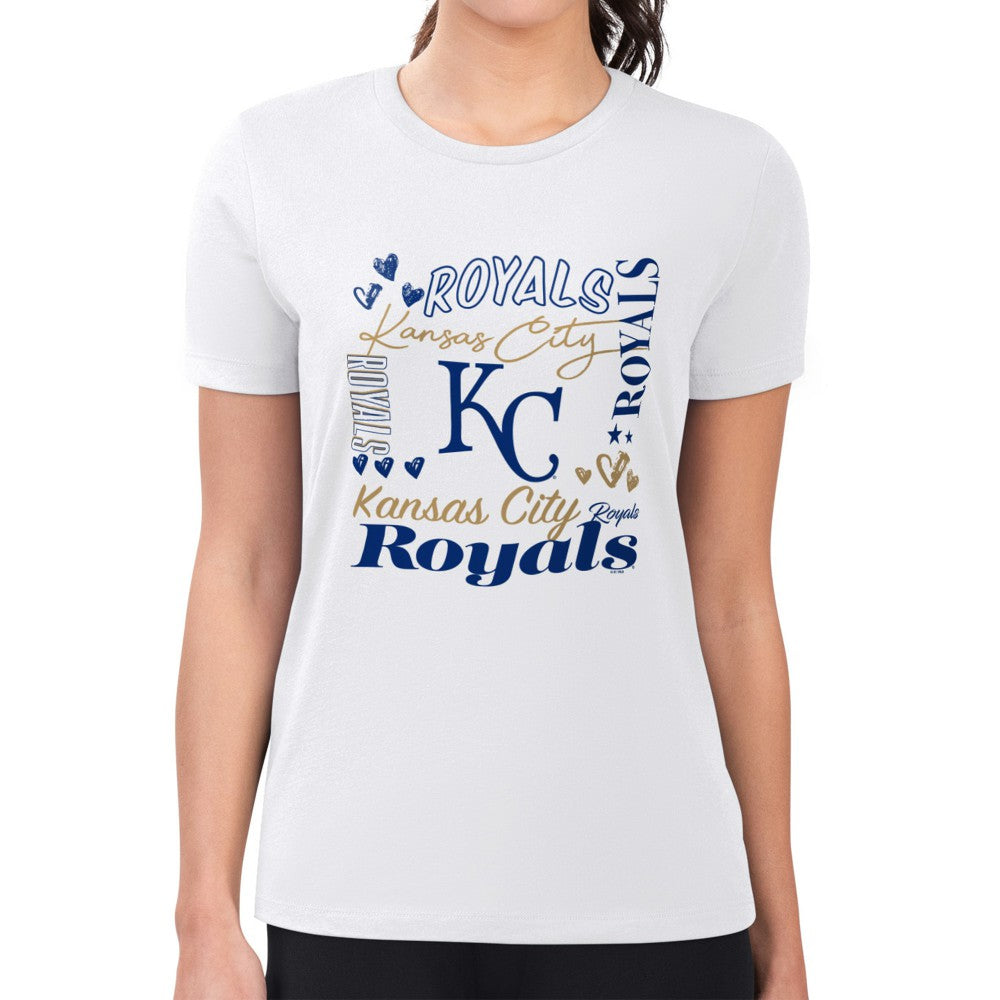 MLB Kansas City Royals G-III 4Her by Carl Banks Women's Super-Slim Fit Lightweight Collage Team Graphic Crew Neck T-Shirt