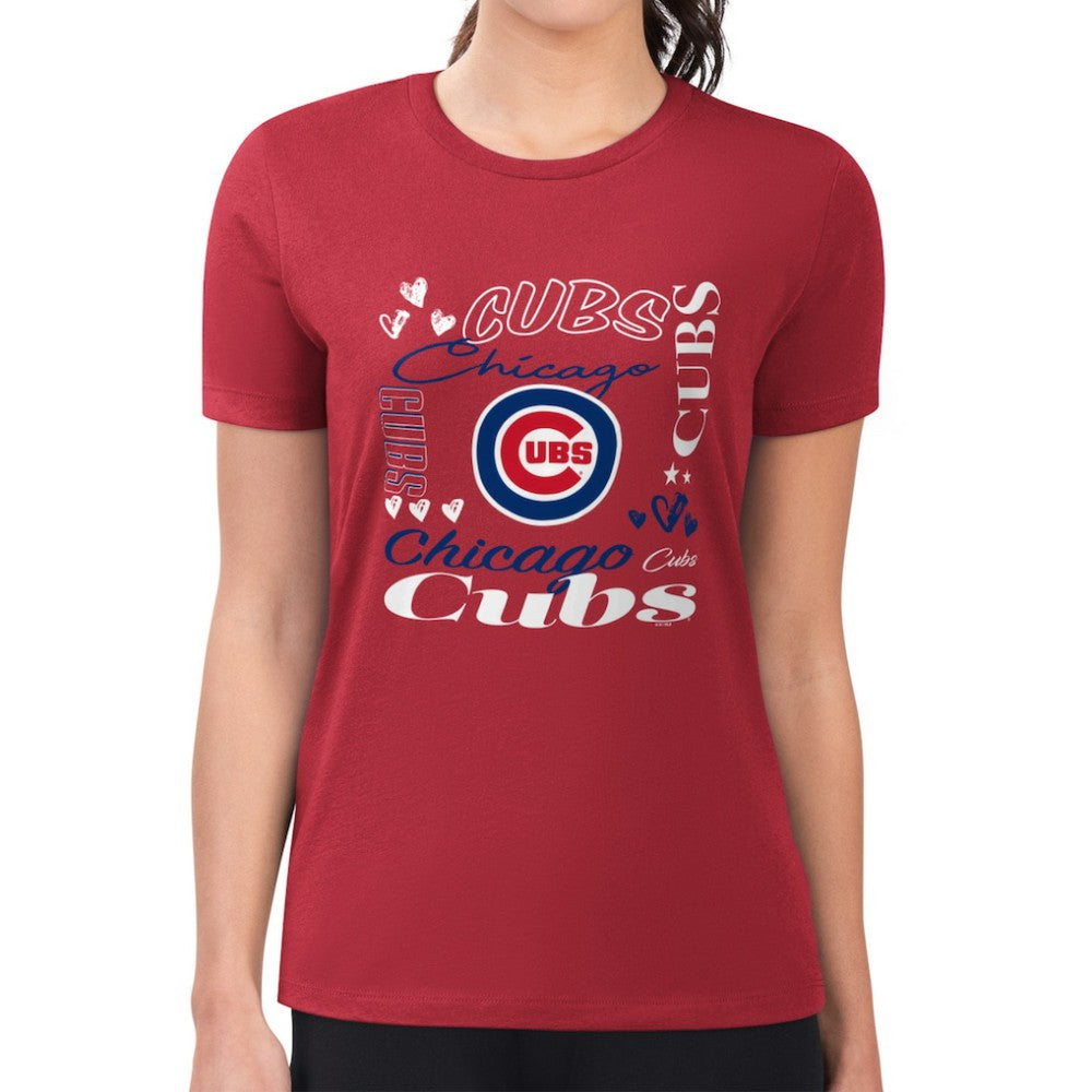 MLB Chicago Cubs G-III 4Her by Carl Banks Women's Super-Slim Fit Lightweight Collage Team Graphic Crew Neck T-Shirt