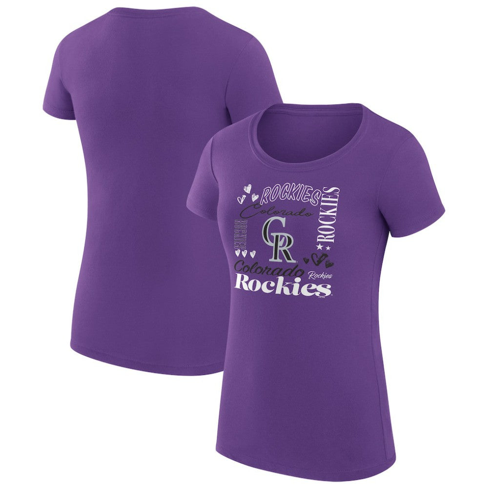 MLB Colorado Rockies G-III 4Her by Carl Banks Women's Super-Slim Fit Lightweight Collage Team Graphic Crew Neck T-Shirt
