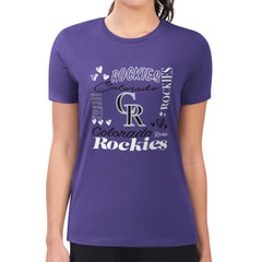 MLB Colorado Rockies G-III 4Her by Carl Banks Women's Super-Slim Fit Lightweight Collage Team Graphic Crew Neck T-Shirt