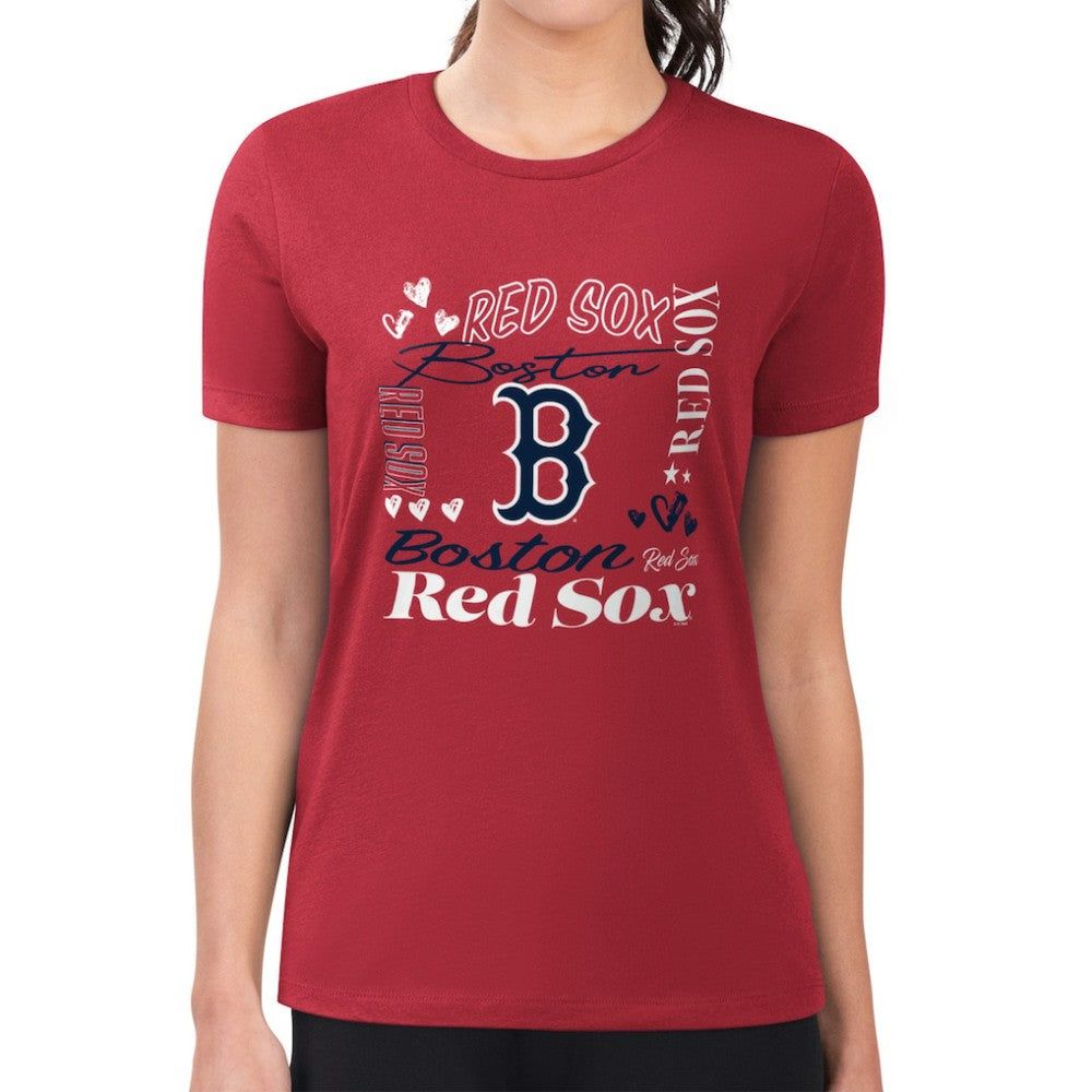 MLB Boston Red Sox G-III 4Her by Carl Banks Women's Super-Slim Fit Lightweight Collage Team Graphic Crew Neck T-Shirt