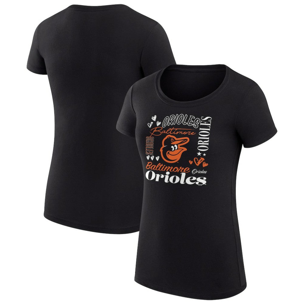 MLB Baltimore Orioles G-III 4Her by Carl Banks Women's Super-Slim Fit Lightweight Collage Team Graphic Crew Neck T-Shirt