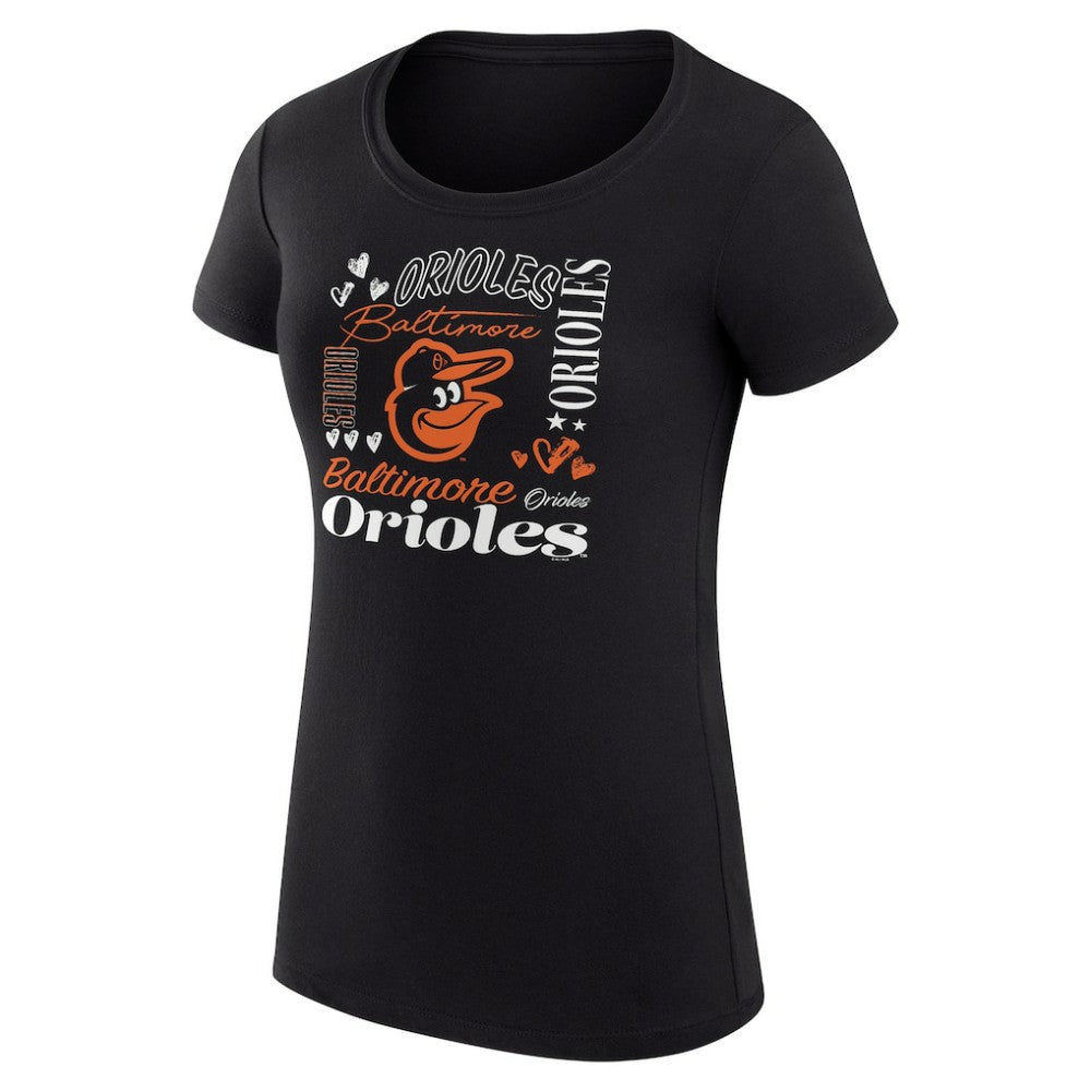 MLB Baltimore Orioles G-III 4Her by Carl Banks Women's Super-Slim Fit Lightweight Collage Team Graphic Crew Neck T-Shirt