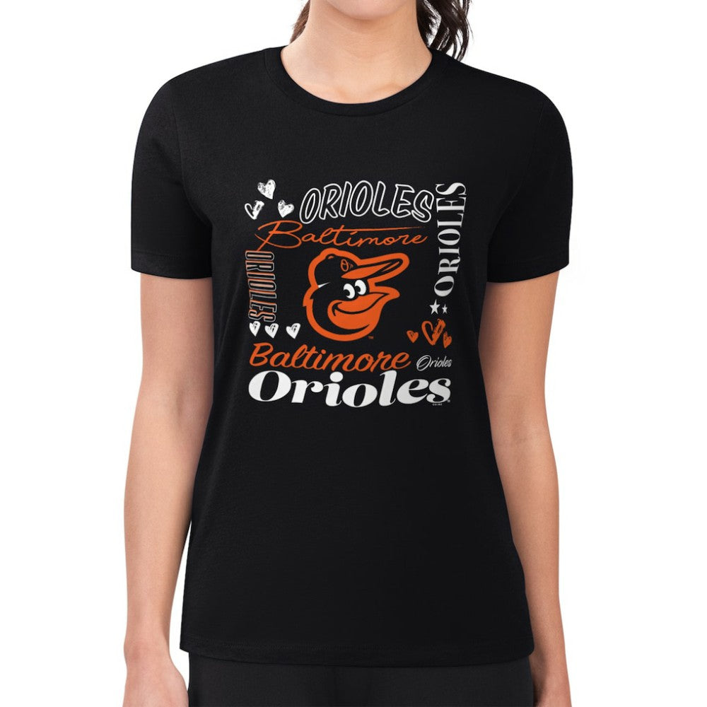 MLB Baltimore Orioles G-III 4Her by Carl Banks Women's Super-Slim Fit Lightweight Collage Team Graphic Crew Neck T-Shirt