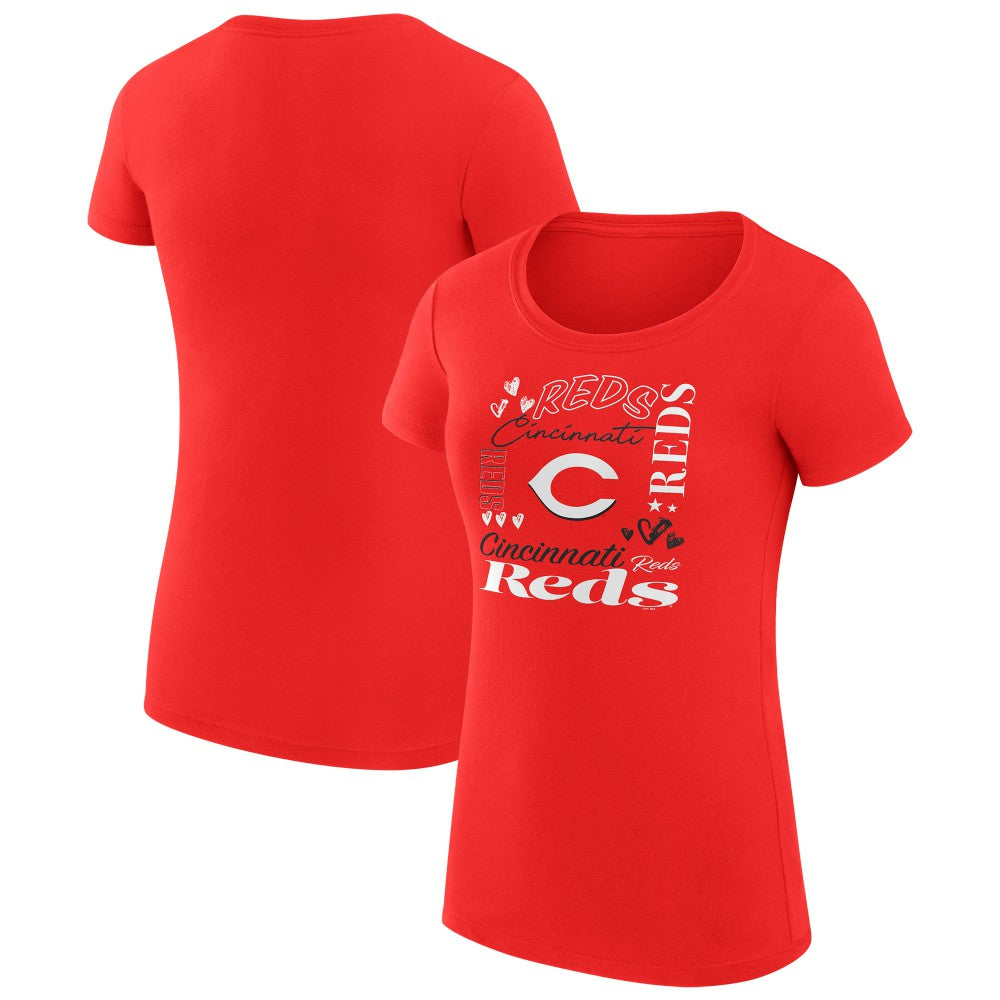 MLB Cincinnati Reds G-III 4Her by Carl Banks Women's Super-Slim Fit Lightweight Collage Team Graphic Crew Neck T-Shirt