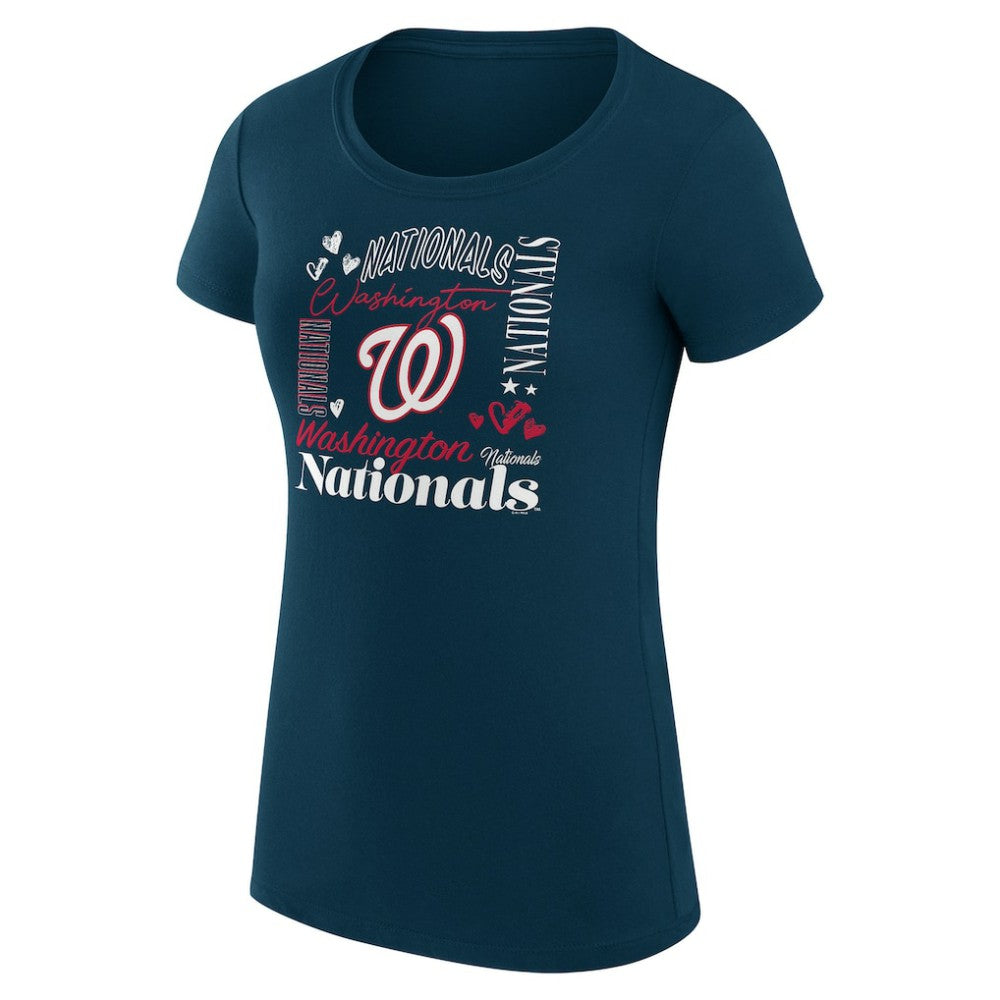 MLB Washington Nationals G-III 4Her by Carl Banks Women's Super-Slim Fit Lightweight Collage Team Graphic Crew Neck T-Shirt