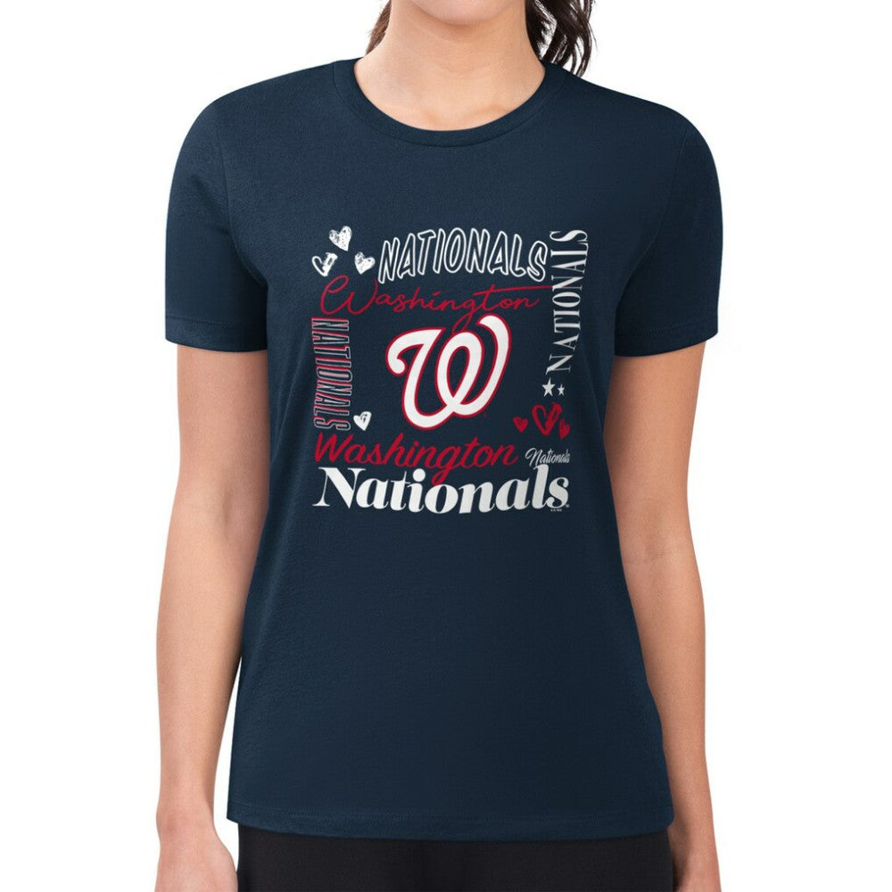 MLB Washington Nationals G-III 4Her by Carl Banks Women's Super-Slim Fit Lightweight Collage Team Graphic Crew Neck T-Shirt