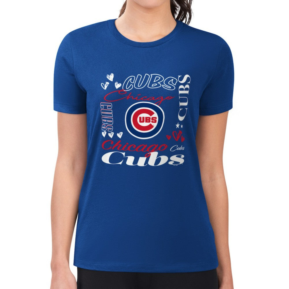 MLB Chicago Cubs G-III 4Her by Carl Banks Women's Super-Slim Fit Lightweight Collage Team Graphic Crew Neck T-Shirt