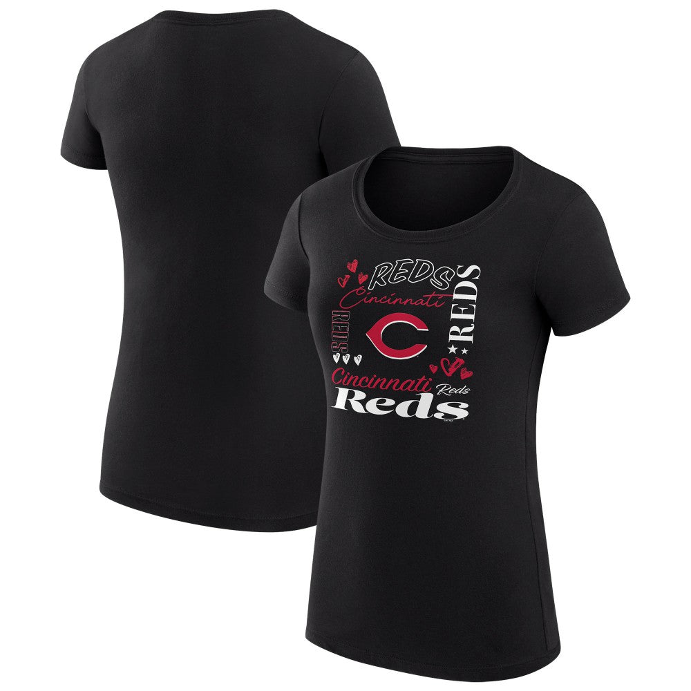 MLB Cincinnati Reds G-III 4Her by Carl Banks Women's Super-Slim Fit Lightweight Collage Team Graphic Crew Neck T-Shirt