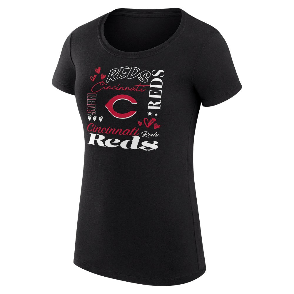 MLB Cincinnati Reds G-III 4Her by Carl Banks Women's Super-Slim Fit Lightweight Collage Team Graphic Crew Neck T-Shirt