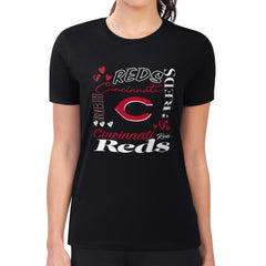MLB Cincinnati Reds G-III 4Her by Carl Banks Women's Super-Slim Fit Lightweight Collage Team Graphic Crew Neck T-Shirt