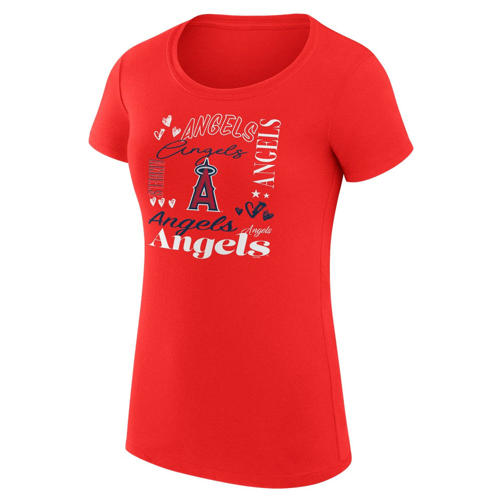 MLB Los Angeles Angels G-III 4Her by Carl Banks Women's Super-Slim Fit Lightweight Collage Team Graphic Crew Neck T-Shirt