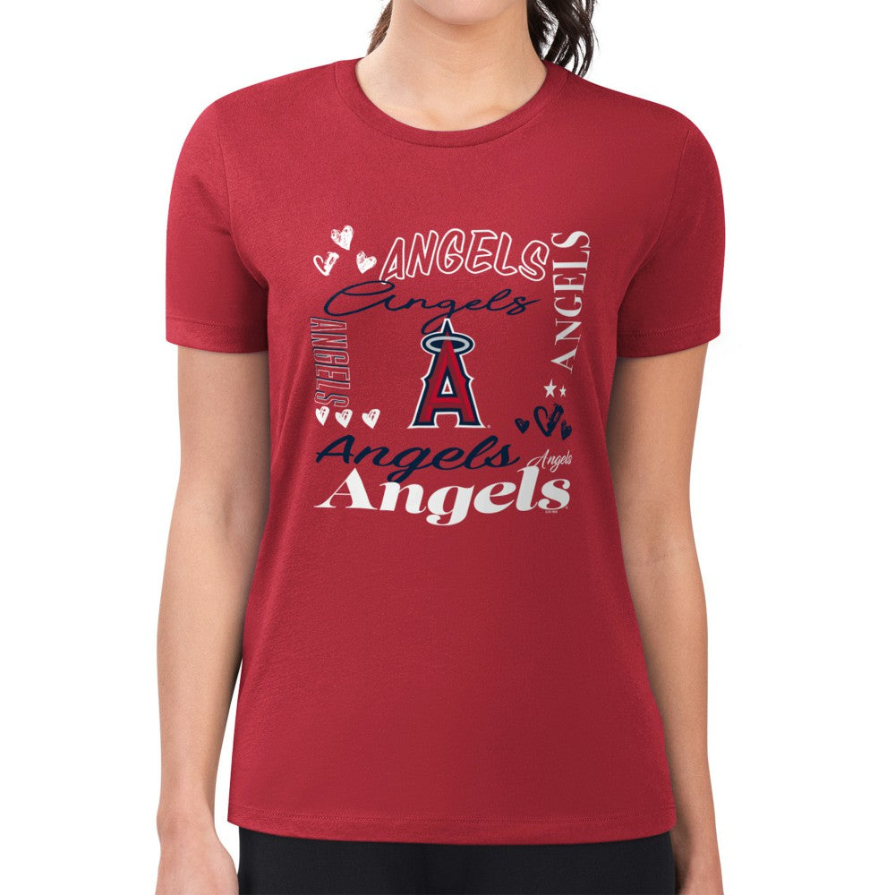 MLB Los Angeles Angels G-III 4Her by Carl Banks Women's Super-Slim Fit Lightweight Collage Team Graphic Crew Neck T-Shirt