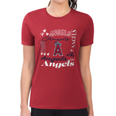 MLB Los Angeles Angels G-III 4Her by Carl Banks Women's Super-Slim Fit Lightweight Collage Team Graphic Crew Neck T-Shirt
