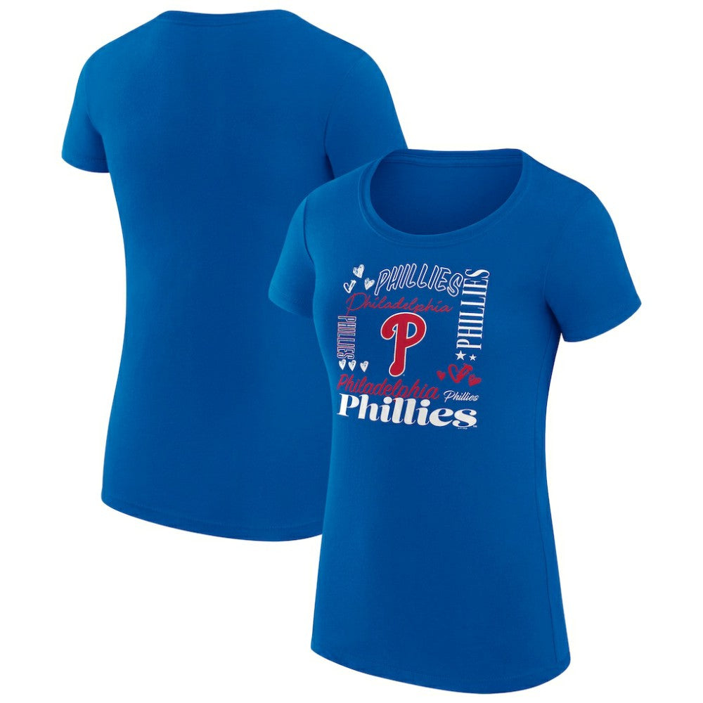 MLB Philadelphia Phillies G-III 4Her by Carl Banks Women's Super-Slim Fit Lightweight Collage Team Graphic Crew Neck T-Shirt