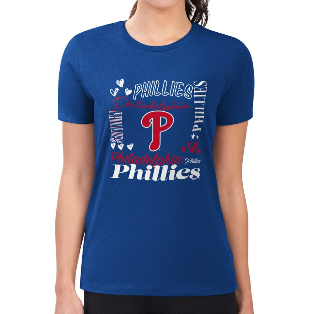 MLB Philadelphia Phillies G-III 4Her by Carl Banks Women's Super-Slim Fit Lightweight Collage Team Graphic Crew Neck T-Shirt