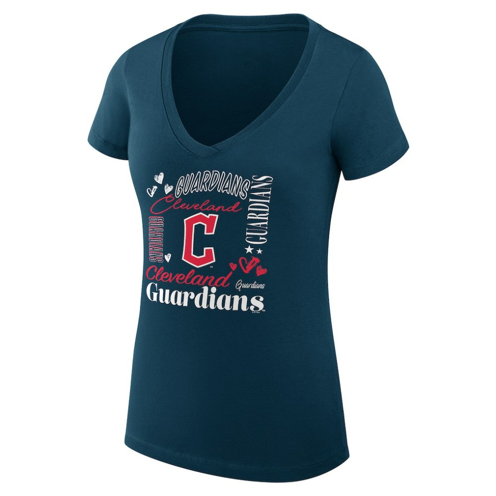 MLB Cleveland Guardians G-III 4Her by Carl Banks Women's Super-Slim Fit Lightweight Collage Team Graphic V-Neck T-Shirt