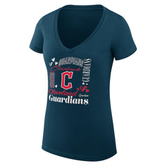 MLB Cleveland Guardians G-III 4Her by Carl Banks Women's Super-Slim Fit Lightweight Collage Team Graphic V-Neck T-Shirt
