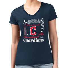 MLB Cleveland Guardians G-III 4Her by Carl Banks Women's Super-Slim Fit Lightweight Collage Team Graphic V-Neck T-Shirt