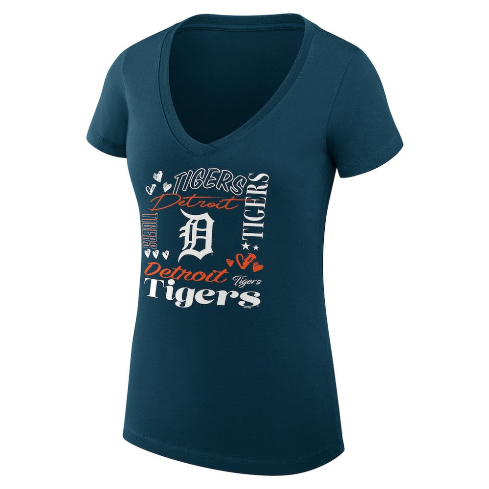 MLB Detroit Tigers G-III 4Her by Carl Banks Women's Super-Slim Fit Lightweight Collage Team Graphic V-Neck T-Shirt