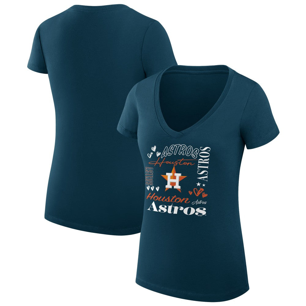 MLB Houston Astros G-III 4Her by Carl Banks Women's Super-Slim Fit Lightweight Collage Team Graphic V-Neck T-Shirt