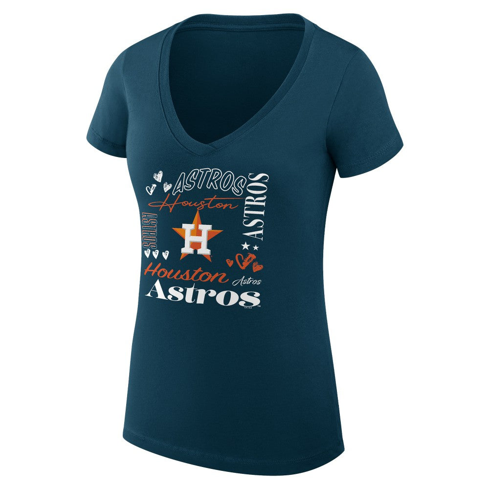 MLB Houston Astros G-III 4Her by Carl Banks Women's Super-Slim Fit Lightweight Collage Team Graphic V-Neck T-Shirt