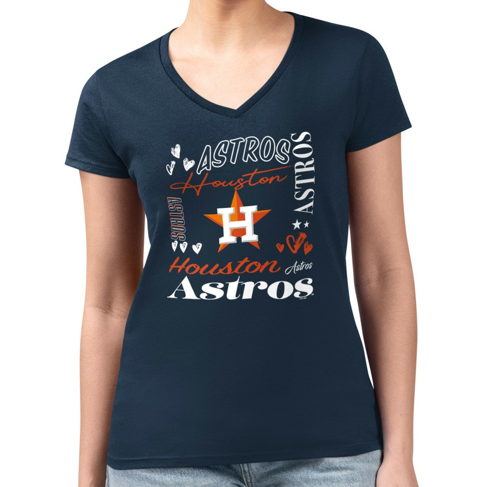 MLB Houston Astros G-III 4Her by Carl Banks Women's Super-Slim Fit Lightweight Collage Team Graphic V-Neck T-Shirt