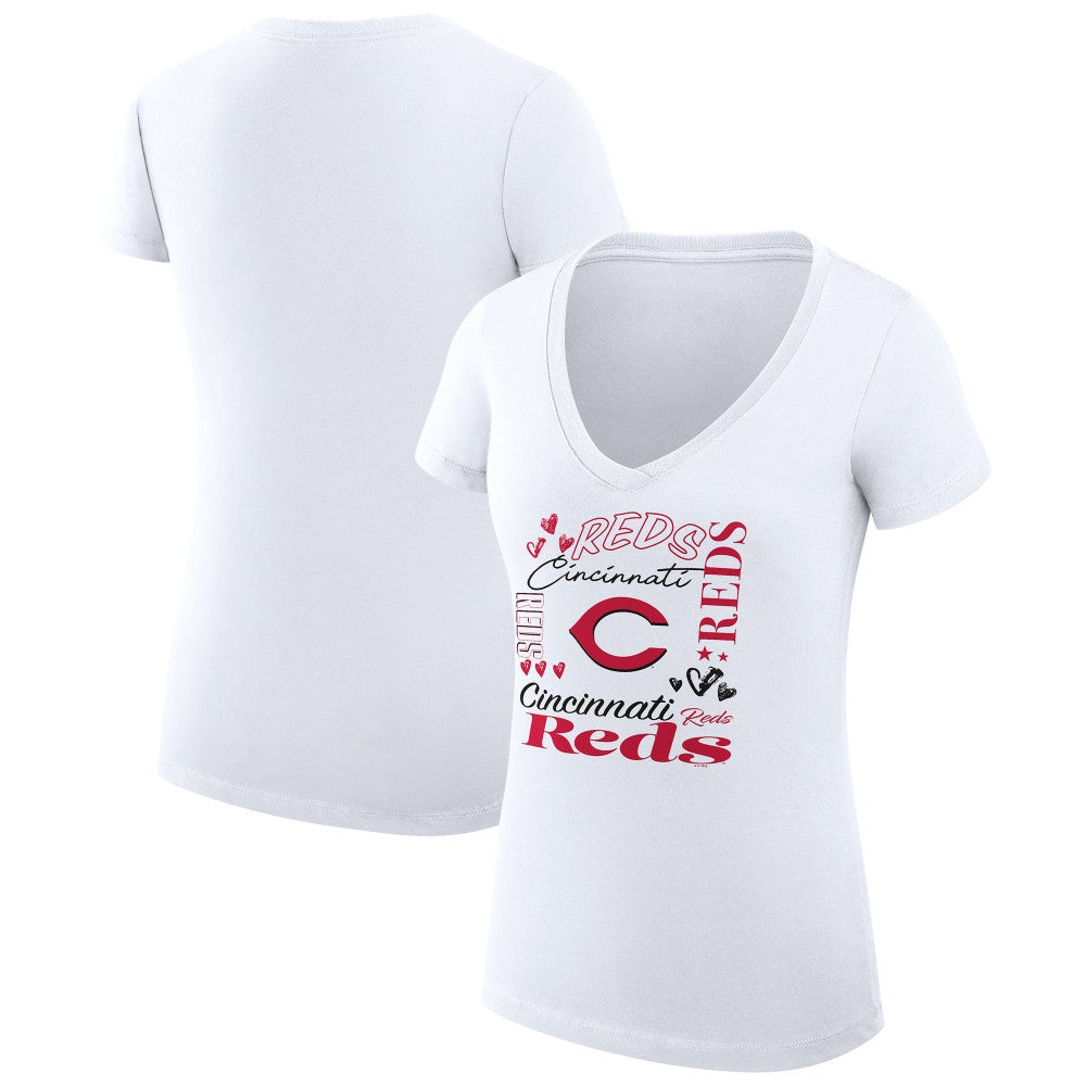 MLB Cincinnati Reds G-III 4Her by Carl Banks Women's Super-Slim Fit Lightweight Collage Team Graphic V-Neck T-Shirt