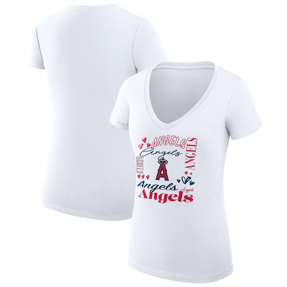 MLB Los Angeles Angels G-III 4Her by Carl Banks Women's Super-Slim Fit Lightweight Collage Team Graphic V-Neck T-Shirt