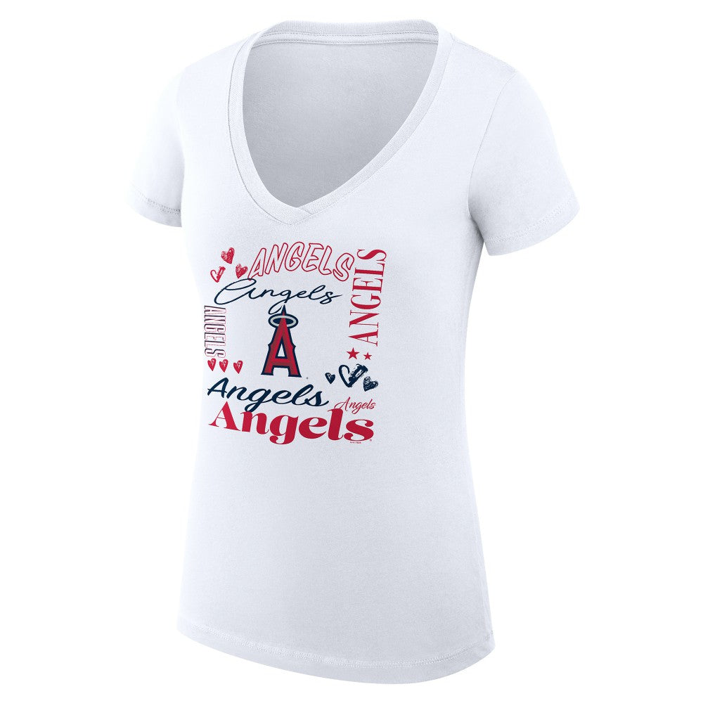 MLB Los Angeles Angels G-III 4Her by Carl Banks Women's Super-Slim Fit Lightweight Collage Team Graphic V-Neck T-Shirt