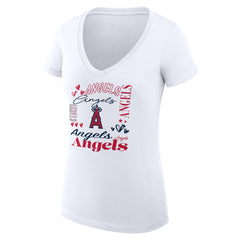 MLB Los Angeles Angels G-III 4Her by Carl Banks Women's Super-Slim Fit Lightweight Collage Team Graphic V-Neck T-Shirt