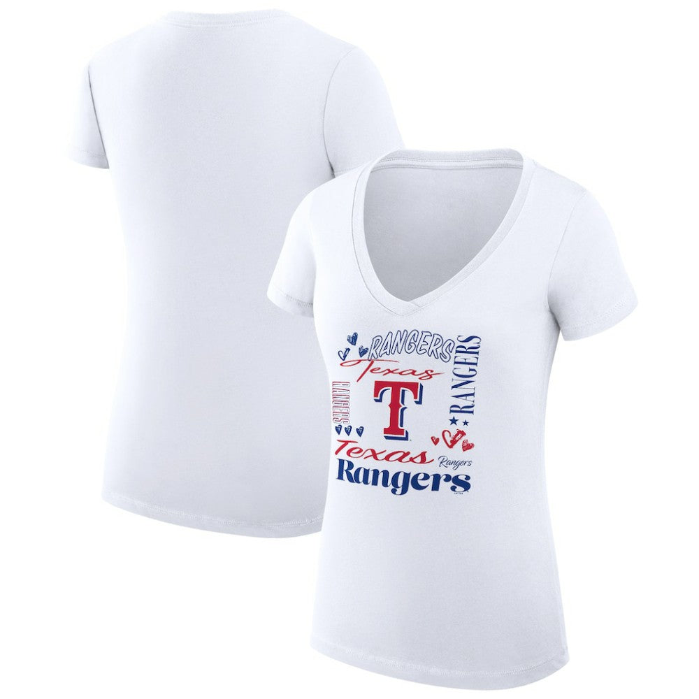 MLB Texas Rangers G-III 4Her by Carl Banks Women's Super-Slim Fit Lightweight Collage Team Graphic V-Neck T-Shirt