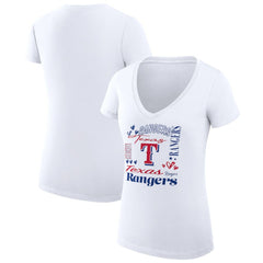 MLB Texas Rangers G-III 4Her by Carl Banks Women's Super-Slim Fit Lightweight Collage Team Graphic V-Neck T-Shirt