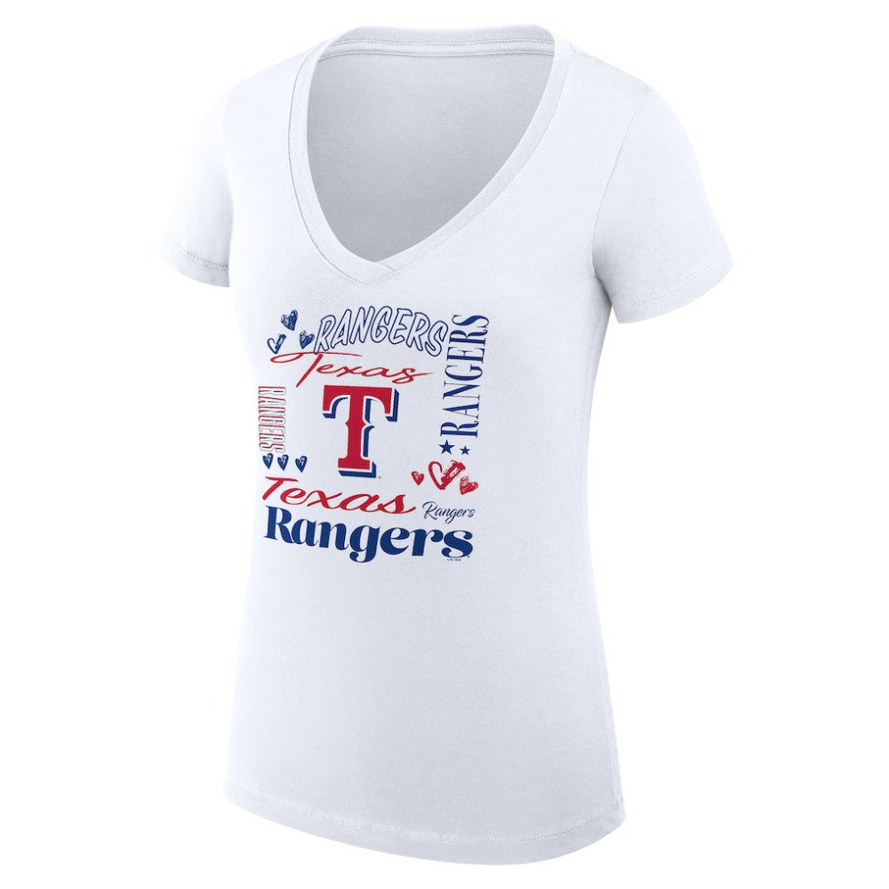 MLB Texas Rangers G-III 4Her by Carl Banks Women's Super-Slim Fit Lightweight Collage Team Graphic V-Neck T-Shirt