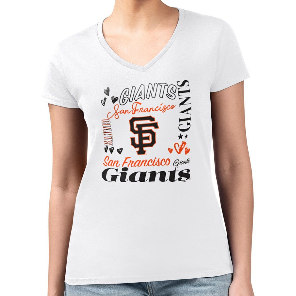 MLB San Francisco Giants G-III 4Her by Carl Banks Women's Super-Slim Fit Lightweight Collage Team Graphic V-Neck T-Shirt