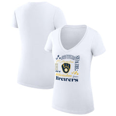MLB Milwaukee Brewers G-III 4Her by Carl Banks Women's Super-Slim Fit Lightweight Collage Team Graphic V-Neck T-Shirt