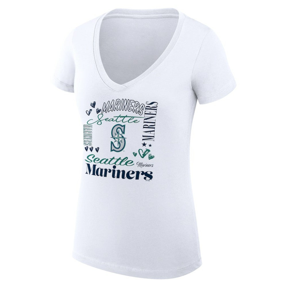 MLB Seattle Mariners G-III 4Her by Carl Banks Women's Super-Slim Fit Lightweight Collage Team Graphic V-Neck T-Shirt