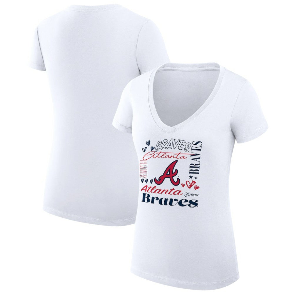 MLB Atlanta Braves G-III 4Her by Carl Banks Women's Super-Slim Fit Lightweight Collage Team Graphic V-Neck T-Shirt