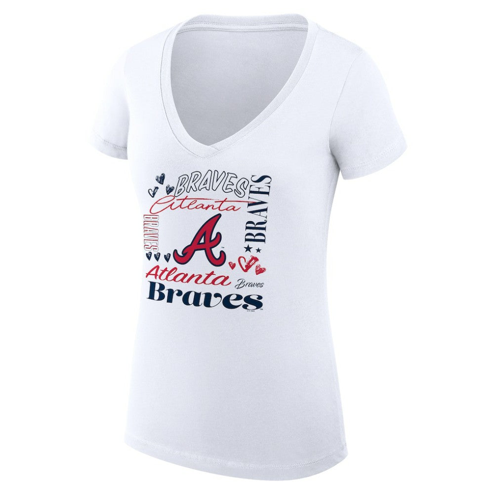 MLB Atlanta Braves G-III 4Her by Carl Banks Women's Super-Slim Fit Lightweight Collage Team Graphic V-Neck T-Shirt