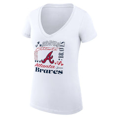 MLB Atlanta Braves G-III 4Her by Carl Banks Women's Super-Slim Fit Lightweight Collage Team Graphic V-Neck T-Shirt