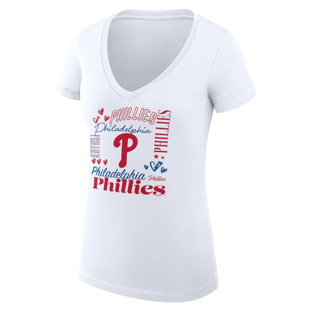 MLB Philadelphia Phillies G-III 4Her by Carl Banks Women's Super-Slim Fit Lightweight Collage Team Graphic V-Neck T-Shirt