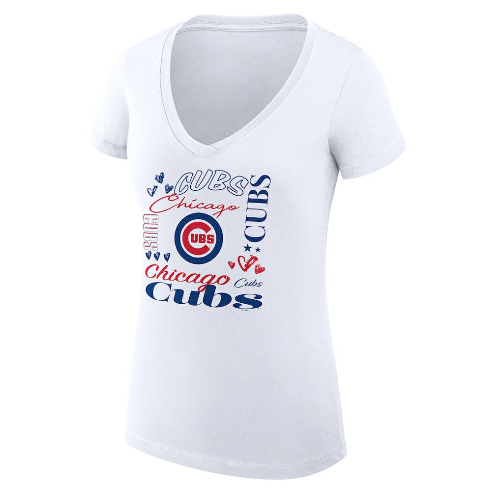 MLB Chicago Cubs G-III 4Her by Carl Banks Women's Super-Slim Fit Lightweight Collage Team Graphic V-Neck T-Shirt