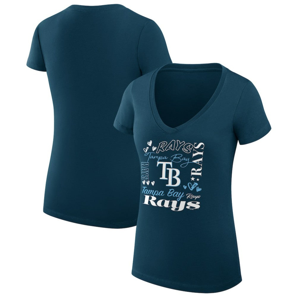 MLB Tampa Bay Rays G-III 4Her by Carl Banks Women's Super-Slim Fit Lightweight Collage Team Graphic V-Neck T-Shirt