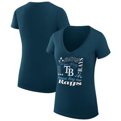 MLB Tampa Bay Rays G-III 4Her by Carl Banks Women's Super-Slim Fit Lightweight Collage Team Graphic V-Neck T-Shirt