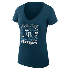 MLB Tampa Bay Rays G-III 4Her by Carl Banks Women's Super-Slim Fit Lightweight Collage Team Graphic V-Neck T-Shirt